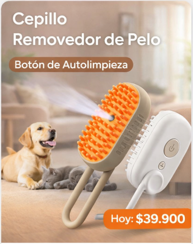 Cepillo Removedor de Pelo para Mascotas con Botón de Autolimpieza